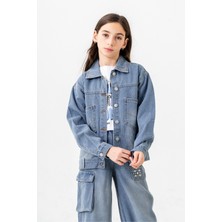 Kız Çocuk Yaka Taşlı Kot Ceket 1548