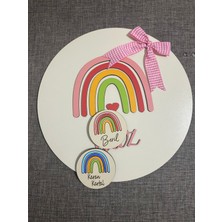 Erel Tasarım Rainbow Gökkuşağı Desenli Kişiye Özel Çocuk ve Bebek Odası Ahşap Kapı  Süsü ve 20 Adet Magnet Seti