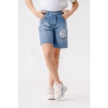 Giyicem Kız Çocuk Sol Yırtık Kot Şort 2871 Normal Bel Rahat Kesim Günlük Kullanım İçin