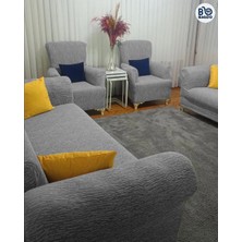 BAQDO Jakarlı Düz Desen Koltuk Örtüsü 3+3+1+1 Takımı Lastikli Esnek Yıkanabilir Çekyat Kanepe Kılıfı Gri