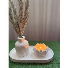 Lydia Accessory Dekoratif Pampas Iskandinav Mini Kuru Çiçek Vazosu ve Tealight Mumluk  Set