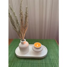 Dekoratif Pampas Iskandinav Mini Kuru Çiçek Vazosu ve Tealight & Şamdan Mumluk  Set