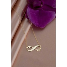 Has Altın Kaplama Sonsuzluk ve Kalp Detaylı E Baş Harfli 925K Kolye