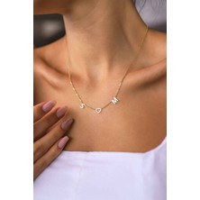 Has Altın Kaplama Çift Harf Kalp 925K Kolye