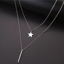 925 Ayar Gümüş Ikili Yıldız Çubuk Bar Kolye