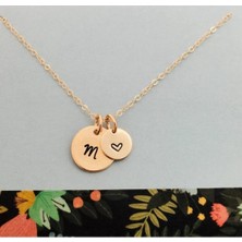 Has Altın Kaplama M Baş Harfli Kalpli 925K Kolye