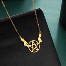 Has Altın Kaplama Sihirli Astrolabe Eller Pentagram 925K Kolye