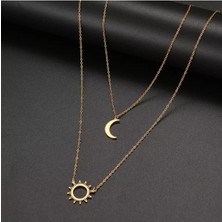 Has Altın Kaplama Ikili Güneş Ay 925K Kolye