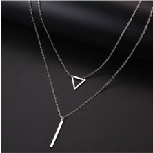 925 Ayar Gümüş Ikili Üçgen Çubuk Bar Kolye