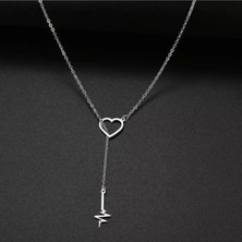 925 Ayar Gümüş Iç Içe Kalp ve Kalp Atışı Kolye