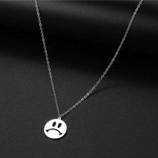 925 Ayar Gümüş Üzgün Surat Emoji Kolye