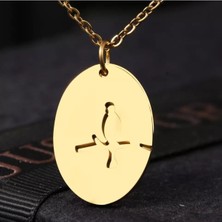 Has Altın Kaplama Oval Tasarım Kuş 925K Kolye