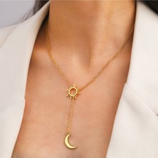 925 Ayar Gümüş Iç Içe Güneş Ay Kolye