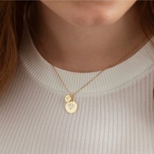 Has Altın Kaplama Harf ve Elmas Çizim Disk 925K Kolye