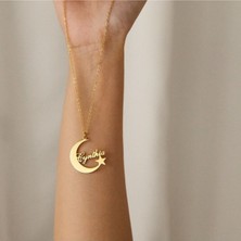 925 Ayar Gümüş Ay Yıldız Isim Kolye