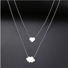 925 Ayar Gümüş Ikili Bulut Kalp Kolye