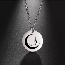 925 Ayar Gümüş Ay Üzerinde Dans Disk Kolye