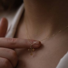 Has Altın Kaplama Minimal Tasarım Haç 925K Kolye