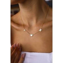 Has Altın Kaplama Çift Harf Kalp 925K Kolye