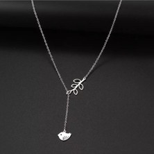 925 Ayar Gümüş Iç Içe Yaprak Kuş Kolye