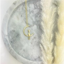 Has Altın Kaplama Kedi Ay 925K Kolye