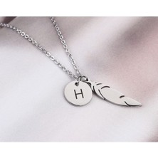 925 Ayar Gümüş Disk Harf ve Tüy Kolye