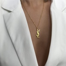 Ysl! Yazılı 925 Ayar Gümüş Altın Kaplama Kolye | Gold | Unisex