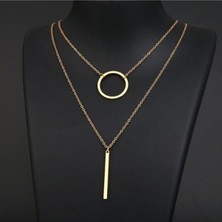 925 Ayar Gümüş Ikili Halka Çubuk Bar Kolye