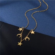 Has Altın Kaplama Çoklu Ay Yıldız 925K Kolye