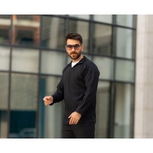 Man Forces Erkek Polo Yaka Uzun Kollu T-Shirt – Waffle Kumaş,  Pamuk, Regular Fit, Günlük ve Spor Kullanım, Siyah (S-M-L-Xl-Xxl)"