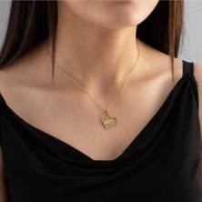 Has Altın Kaplama Kalp Içinde Kedi 925K Kolye