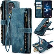 Samsung Galaxy S25 Ultra Kılıf Caseme C30 Serisi Pu Deri 10 Kart Yuvalı Cüzdan Telefon Kapağı-Mavi (Yurt Dışından)