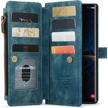 Samsung Galaxy S25 Ultra Kılıf Caseme C30 Serisi Pu Deri 10 Kart Yuvalı Cüzdan Telefon Kapağı-Mavi (Yurt Dışından)