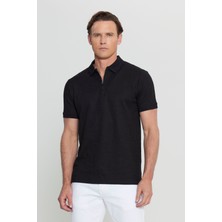 Altınyıldız Classics Pamuklu Slim Fit Dar Kesim Fermuarlı Yaka Jakarlı Esnek Tişört