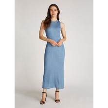 Tommy Hilfiger Bisiklet Yaka Açık Mavi Midi Kadın Elbise WW0WW43999C1O