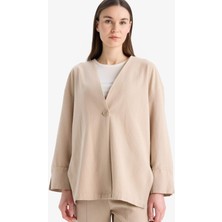 DeFacto Relax Fit Basic Düz Düğmeli Keten Görünümlü Uzun Kollu Tesettür Hırka Tunik E5351AX25SP