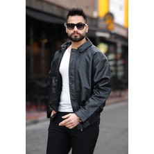 Oversize Vintage Erkek Siyah Deri Ceket