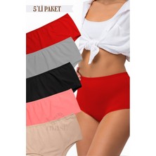 Odise Pamuklu Battal Büyük Beden Kadın Külot Yüksek Bel Bato 5 Li Paket Likralı Geniş Kenarlı