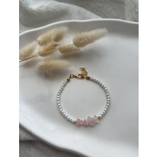Pel Design İncili Pembe Kuvars Taşı Bileklik