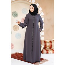 Boncuk Işlemeli Füme Tesettür Abaya 61365FU