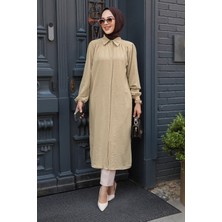 Düğmeli Camel Tesettür Tunik 41401C