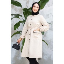 Düğmeli Bej Tesettür Kap 91781BEJ