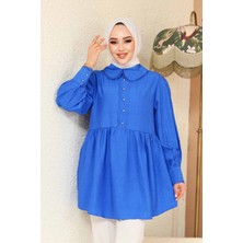 Bebe Yaka Sax Mavisi Tesettür Tunik 40691SX