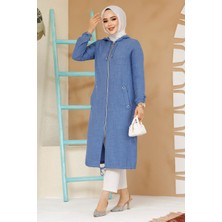 Fermuarlı Indigo Mavisi Tesettür Kap 70792IM