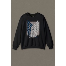Unisex Sweatshirt Attack On Titan Regiments Sembol Anime Symbol Baskılı Siyah Sweat