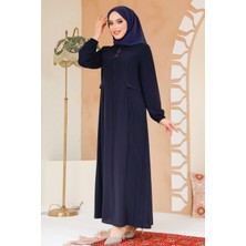 Pile Detaylı Lacivert Tesettür Ferace 45289L