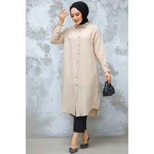 Düğmeli Bej Tesettür Tunik 10784BEJ