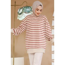 Çizgili Bordo Tesettür Tunik 30175BR