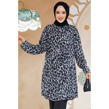 Desenli Gri Tesettür Tunik 11716GR