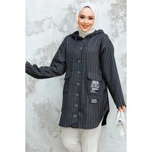 Çizgili Antrasit Tesettür Puane Tunik 10551ANT